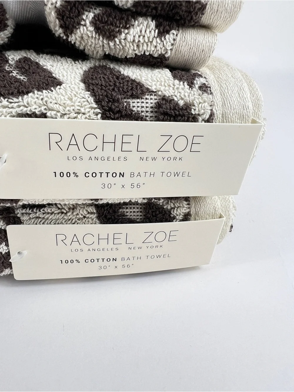 Rachel Zoe Leopard Bath Towel Set Brown Cream Animal Print Soft Cotton 8 Pc NEW
